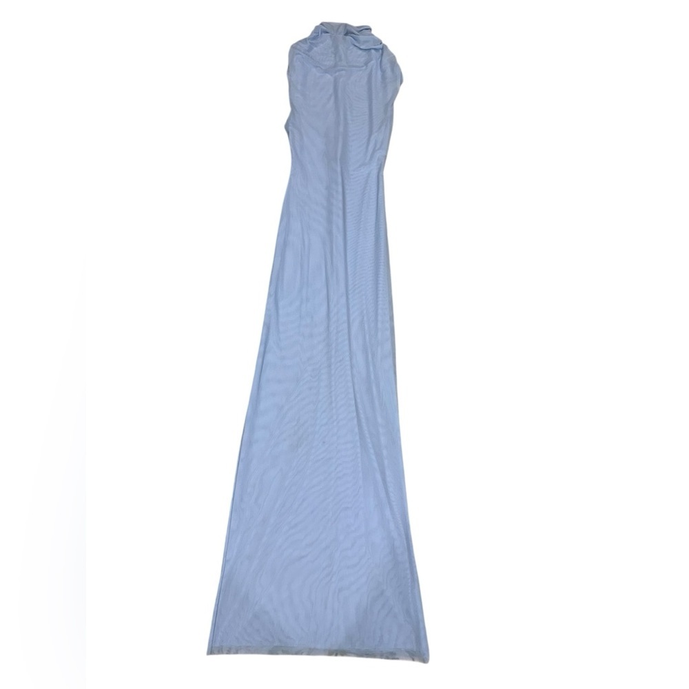 Naked Wardrobe Drapey Blue Mesh Maxi Cocktail Dress Size Medium - Picture 4 of 11